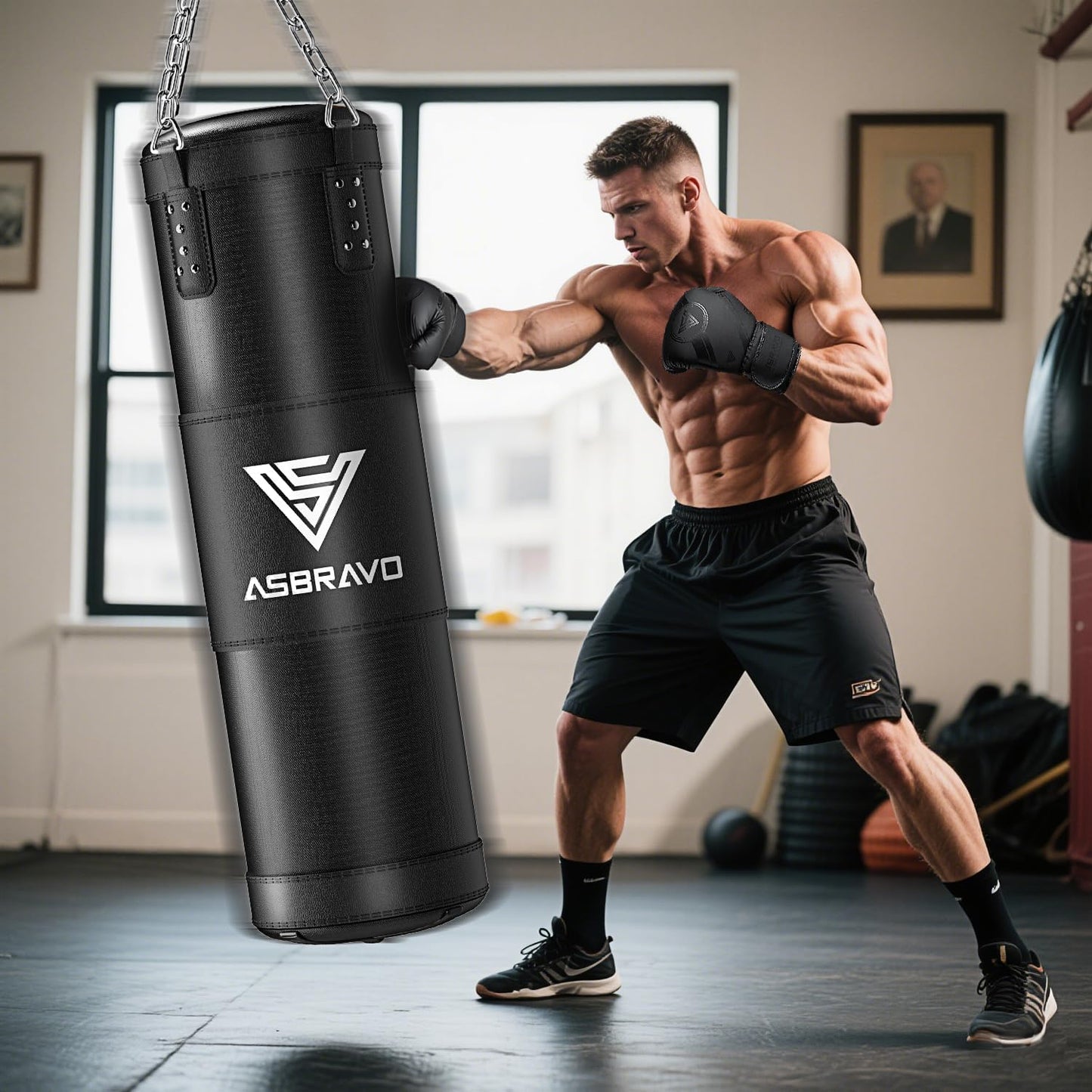 Punching Bag for Adults, 4Ft Heavy Boxing Bag Set with 12 OZ Gloves for MMA Karate Kickboxing Boxing Home Gym Training - Unfilled