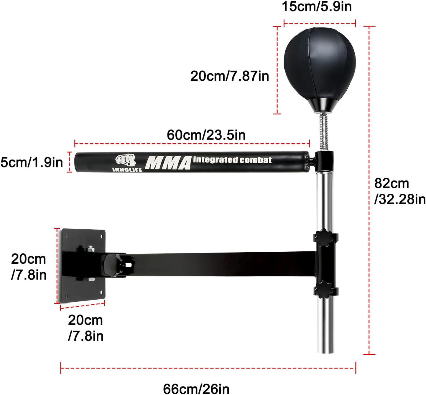 Wall Mount Boxing Bar MMA Boxing Speed Trainer Boxing Reflex Bar Boxing Equipment Boxing Spinning Bar with Punching Ball for Gym Home