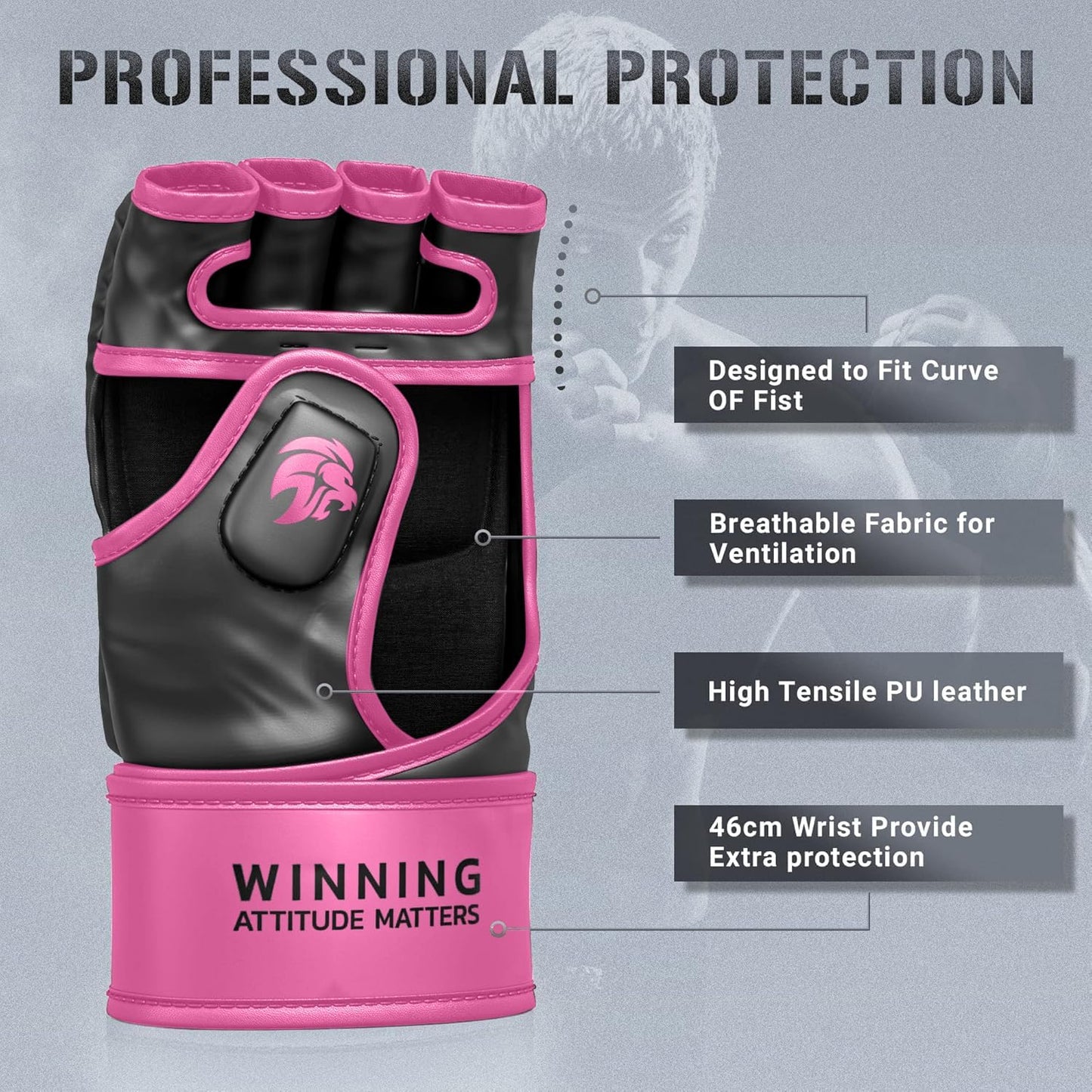 MMA Gloves - for Men & Women - Maxforce EVE Anti-Injury Shock Absorb Boxing Gloves Kickboxing Gloves - Half Finger, Open Palm for Muay Thai, Sparring, Punching Bag