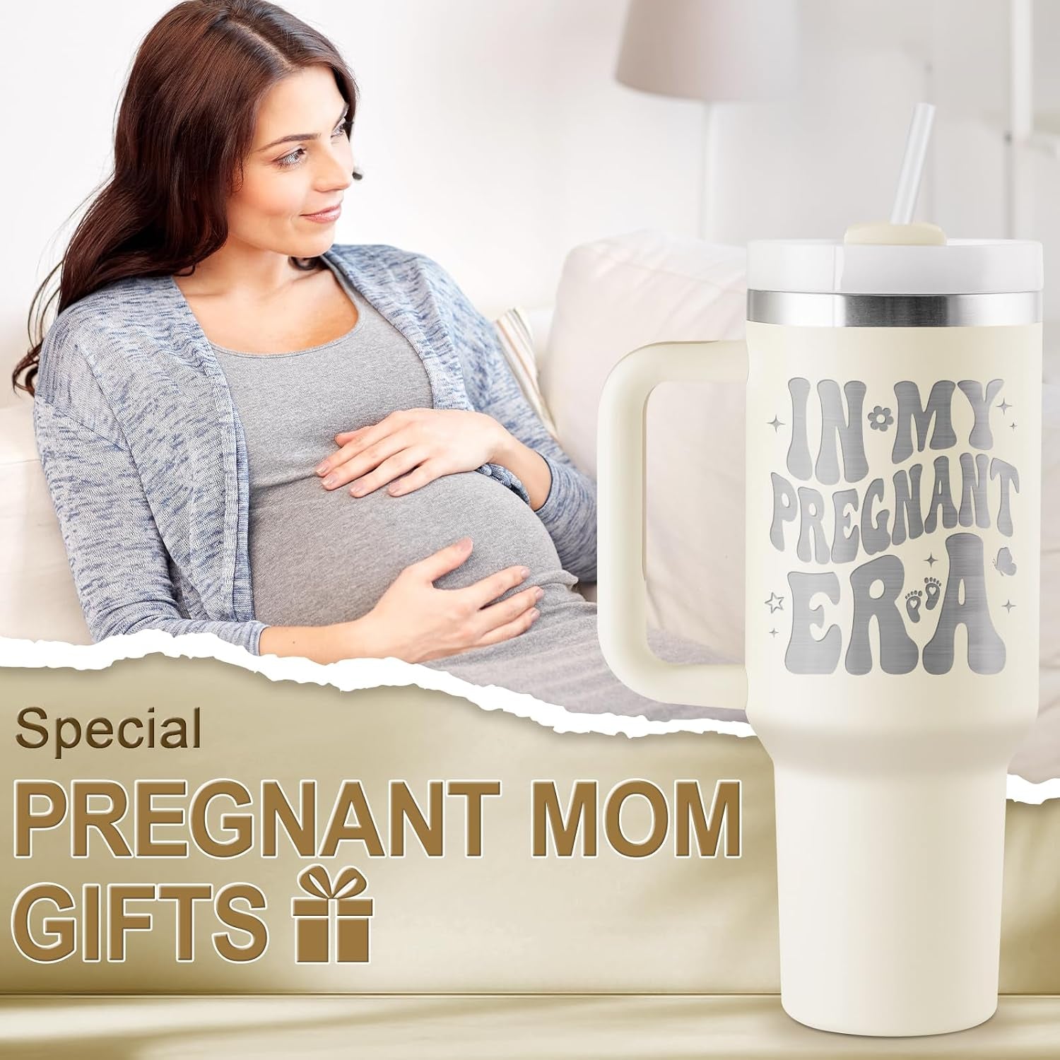 Pregnancy Gifts for Expecting Mom - Mom to Be Gift - Pregnant Mom Gifts - Mothers Day Gift for Pregnant Women, First Time Mother to Be, Mommy to Be - 40Oz Travel Cup Insulated Tumbler with Lid & Straw