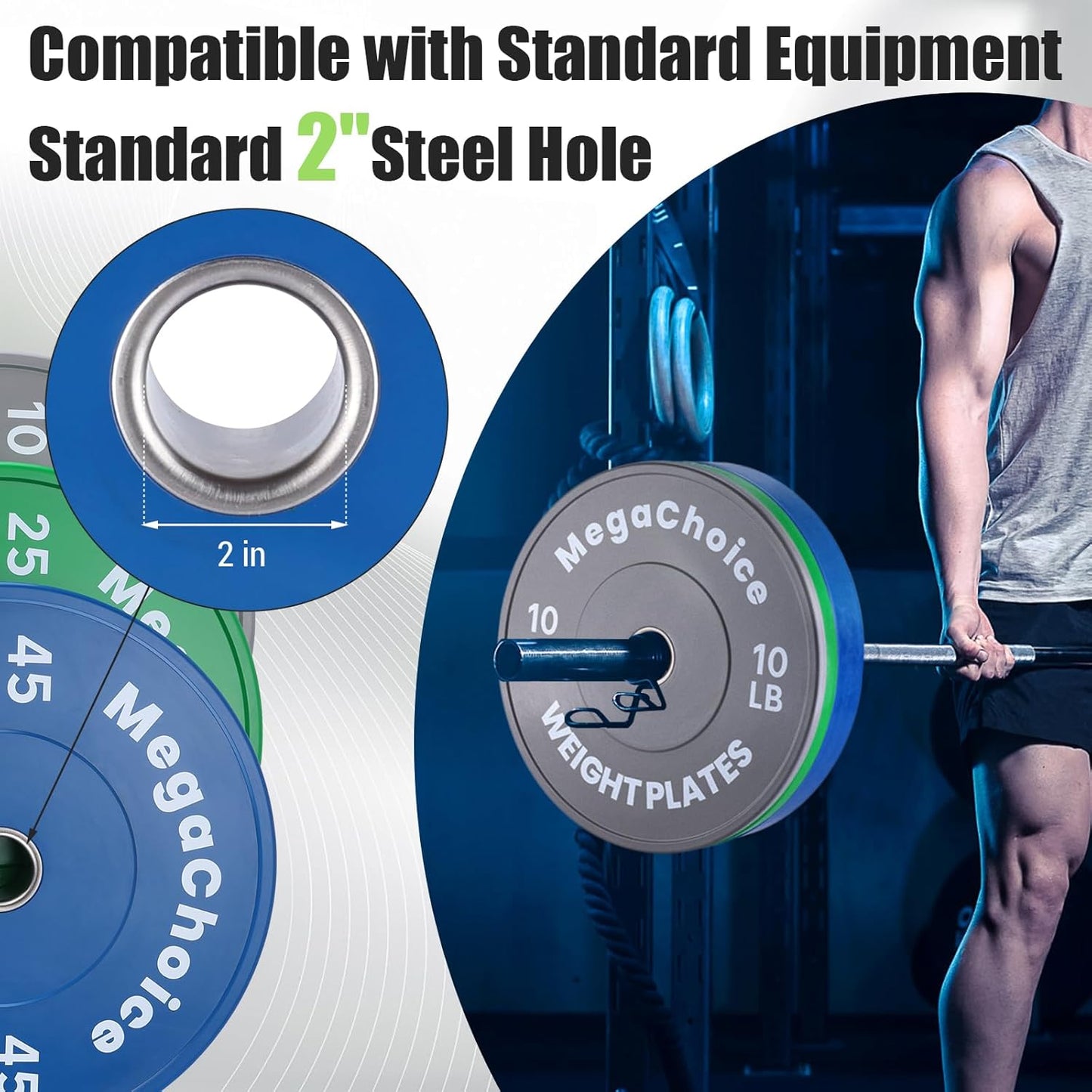 2" Rubber Bumper Weight Plates (Pairs/Single 1.25-55 Lbs) - Change Weight Plates Set 2 in Colored Fractional Weight Plates for Weightlifting,Home Gym Strength Training