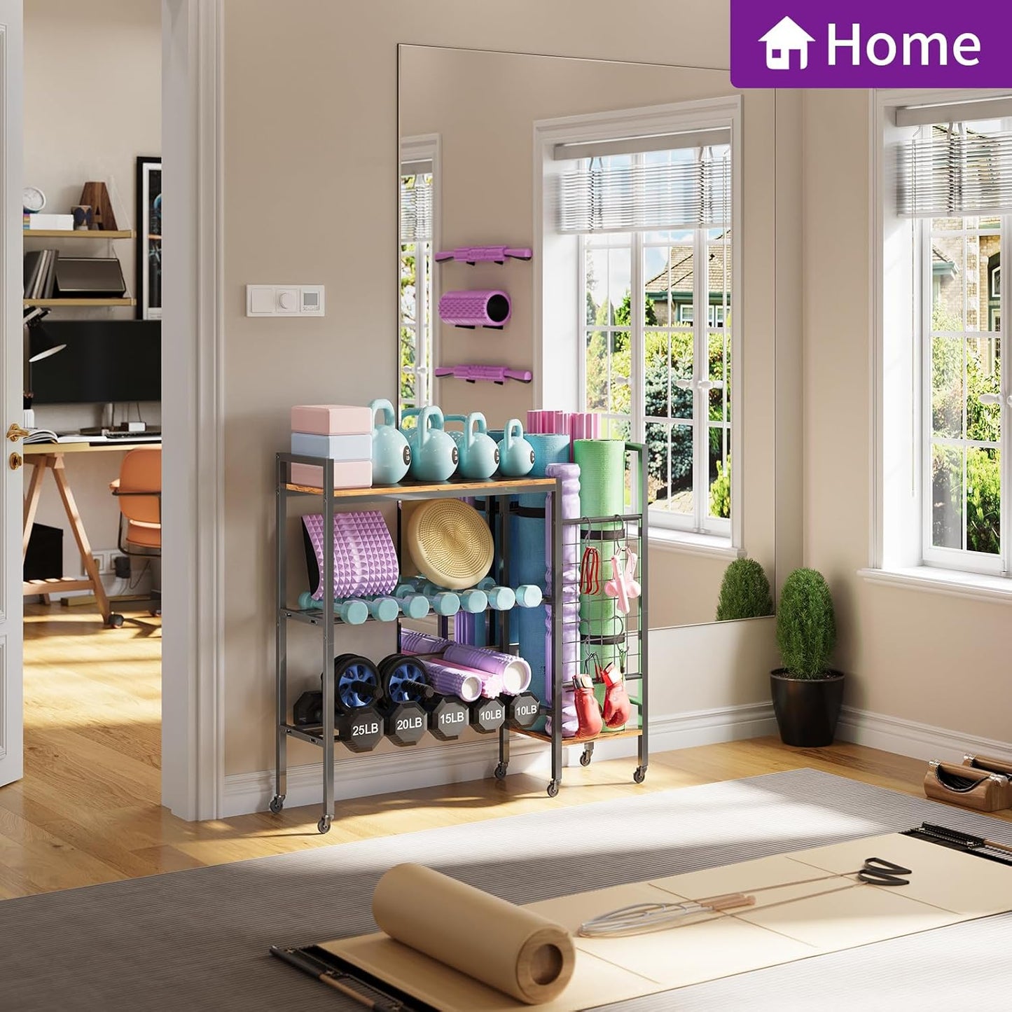 Dumbbell Rack, Gym Storage Rack, Weight Rack for Home Gym, Dumbbells, Kettlebells, Yoga Mats & More Space-Saving Home Gym Organizer