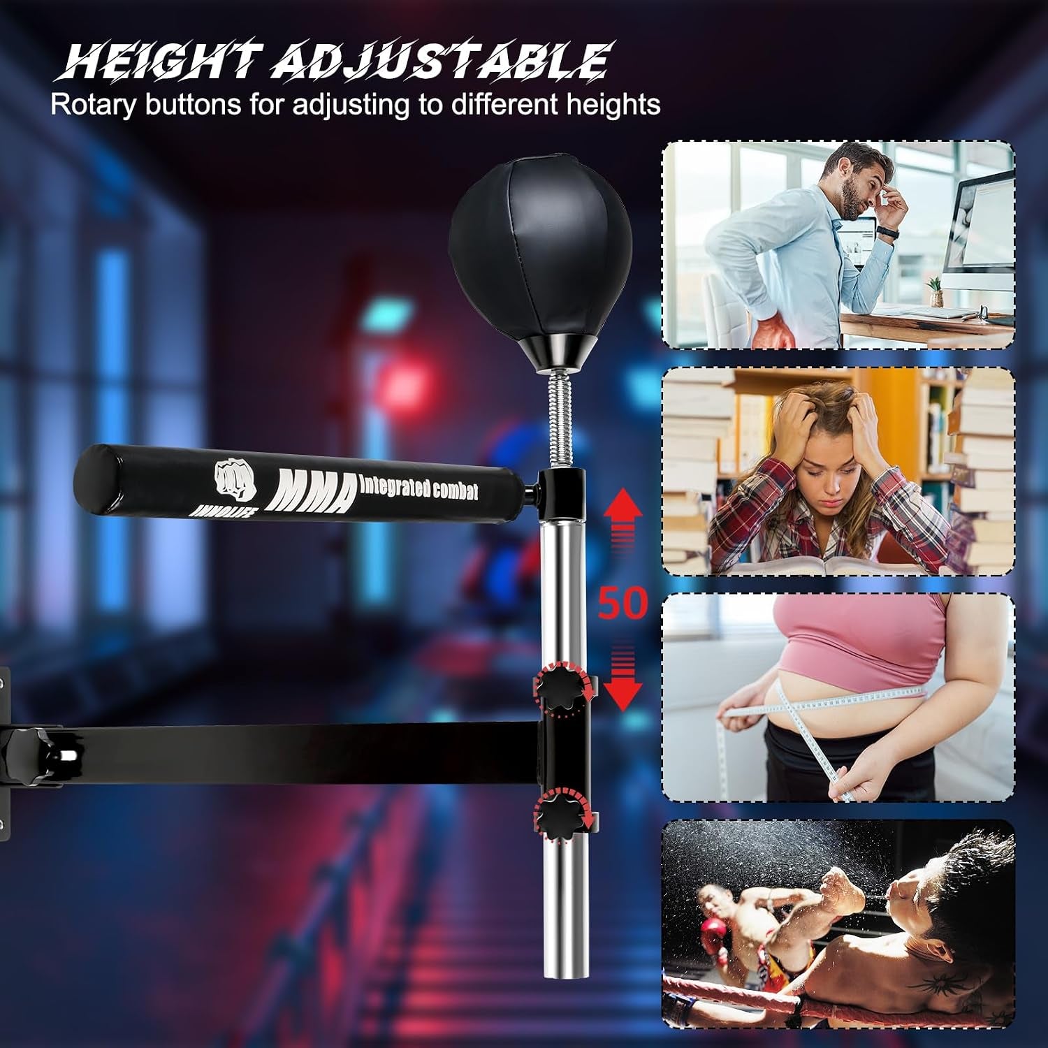 Wall Mount Boxing Bar MMA Boxing Speed Trainer Boxing Reflex Bar Boxing Equipment Boxing Spinning Bar with Punching Ball for Gym Home