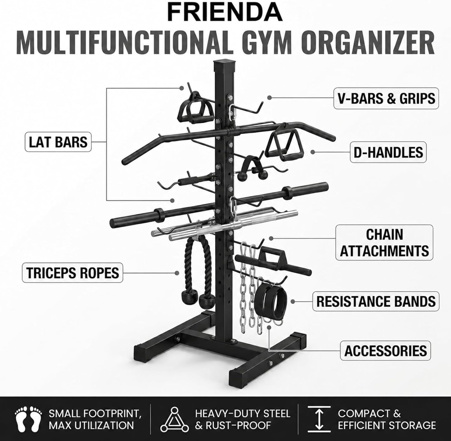 Steel Lat Bar Organizer, Home Gym Accessories, Lat Pulldown Attachments Cable Attachment Storage Rack Cable Attachments for Gym Rack Storage Heavy Duty Steel Organizer Home Use