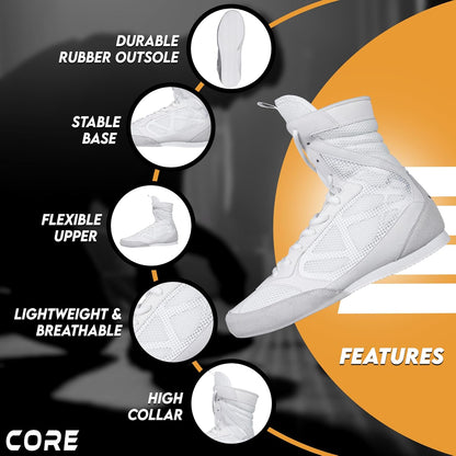 Boxing Shoes - Lightweight Boxing Shoes for Men & Women - Boxing Training Shoes with High Support – High Traction Boxing Boots - Breathable Lace up Boxer Shoes – Mens Kickboxing Shoes