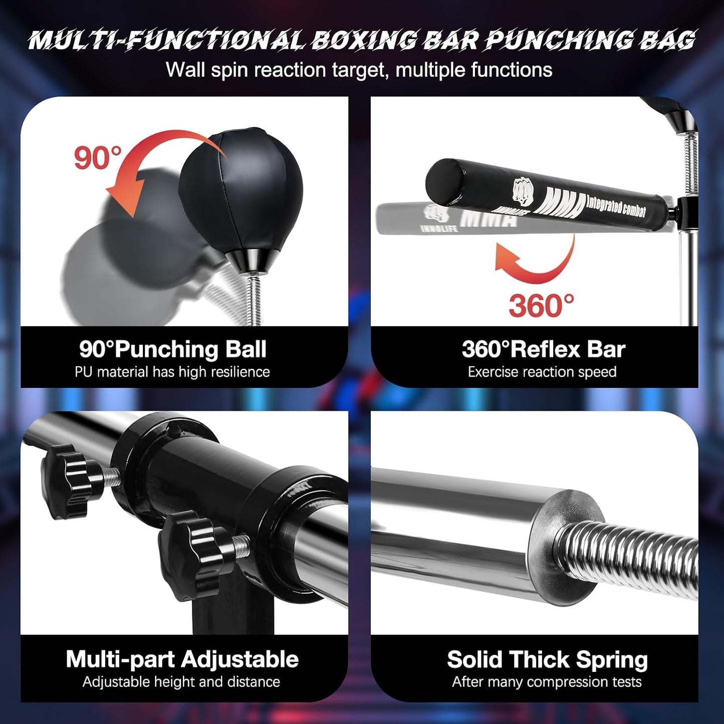 Wall Mount Boxing Bar MMA Boxing Speed Trainer Boxing Reflex Bar Boxing Equipment Boxing Spinning Bar with Punching Ball for Gym Home
