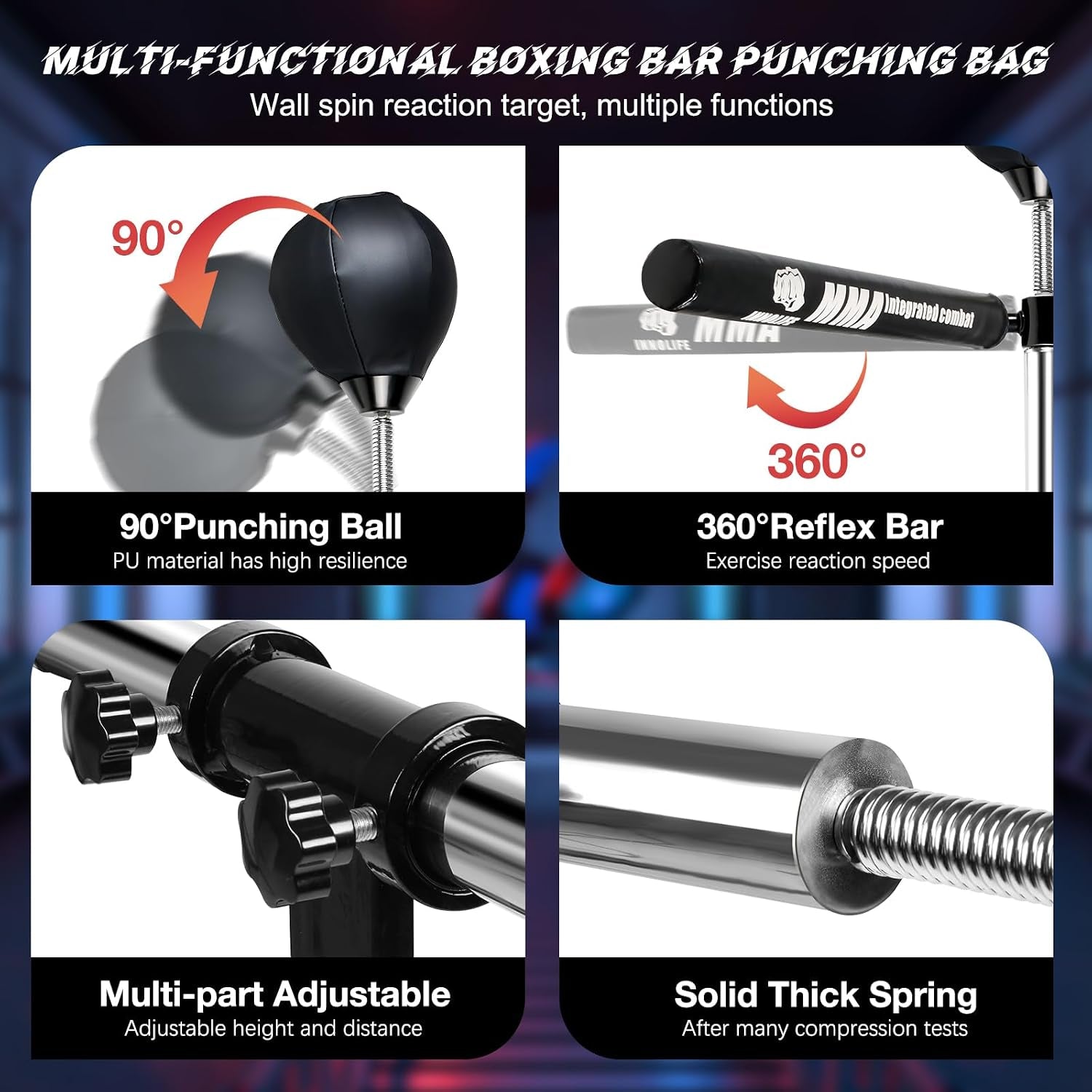 Wall Mount Boxing Bar MMA Boxing Speed Trainer Boxing Reflex Bar Boxing Equipment Boxing Spinning Bar with Punching Ball for Gym Home