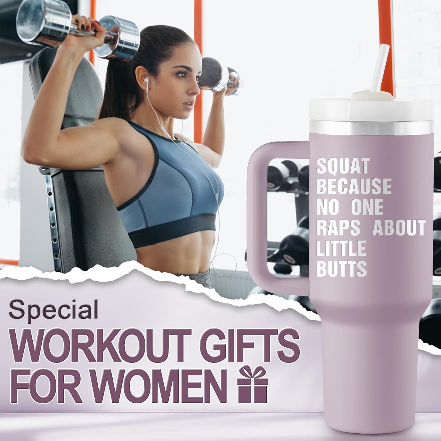 Motivational Fitness Gift for Gym Enthusiast - Workout Gifts for Women - Cool Gifts for Gym Rats - Crossfit Exercise Sports Lover Gift - 40Oz Travel Cup Insulated Tumbler with Handle & Straw