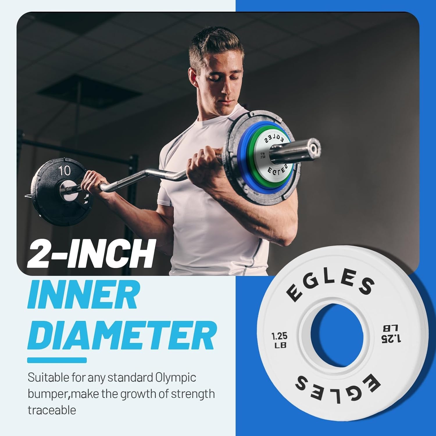 Change Plates Set 1.25LB, 2.5LB, 5LB - Rubber-Coated Weight Plates in Pairs, Olympic Bumper Plates, Color-Coded, IWF Standard, Fit 2-Inch Barbells Strength Training Weight Plates Gym & Fitness