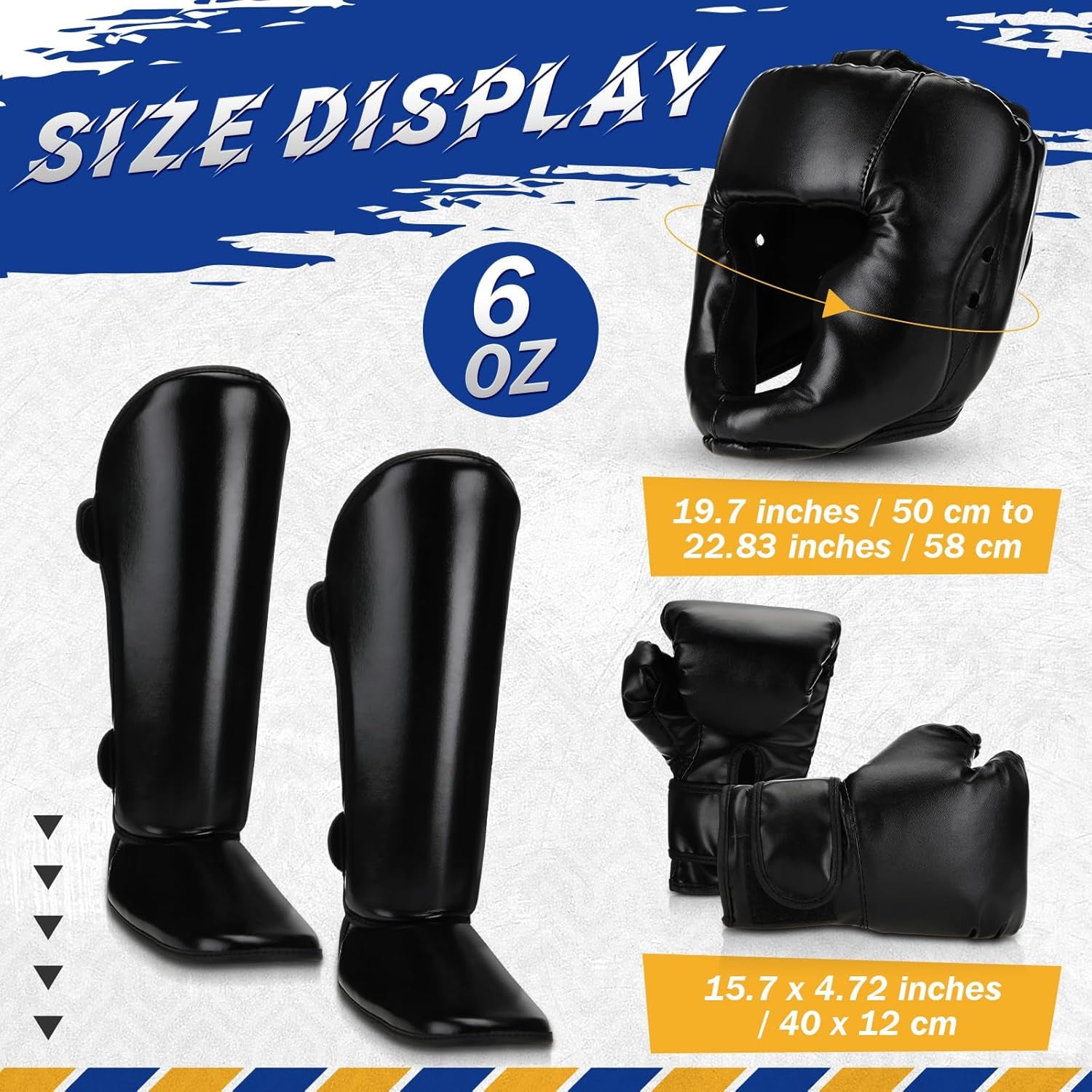 5 Pcs Boxing Guards Set for Kids with Sparring Headgear, 6Oz Boxing Gloves and Leg Shin Guards Wrestling Headgear for Youths Teens Boys Girls Kickboxing Karate Muay Thai BJJ Training
