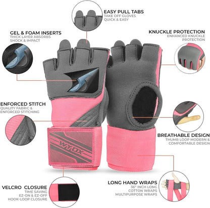 Gel Boxing Hand Wraps Inner Gloves for Men & Women, 80Cm Quick Wrist Straps, Padded Knuckle Protection for Muay Thai Kickboxing, Hand Wraps for Boxing & Martial Arts