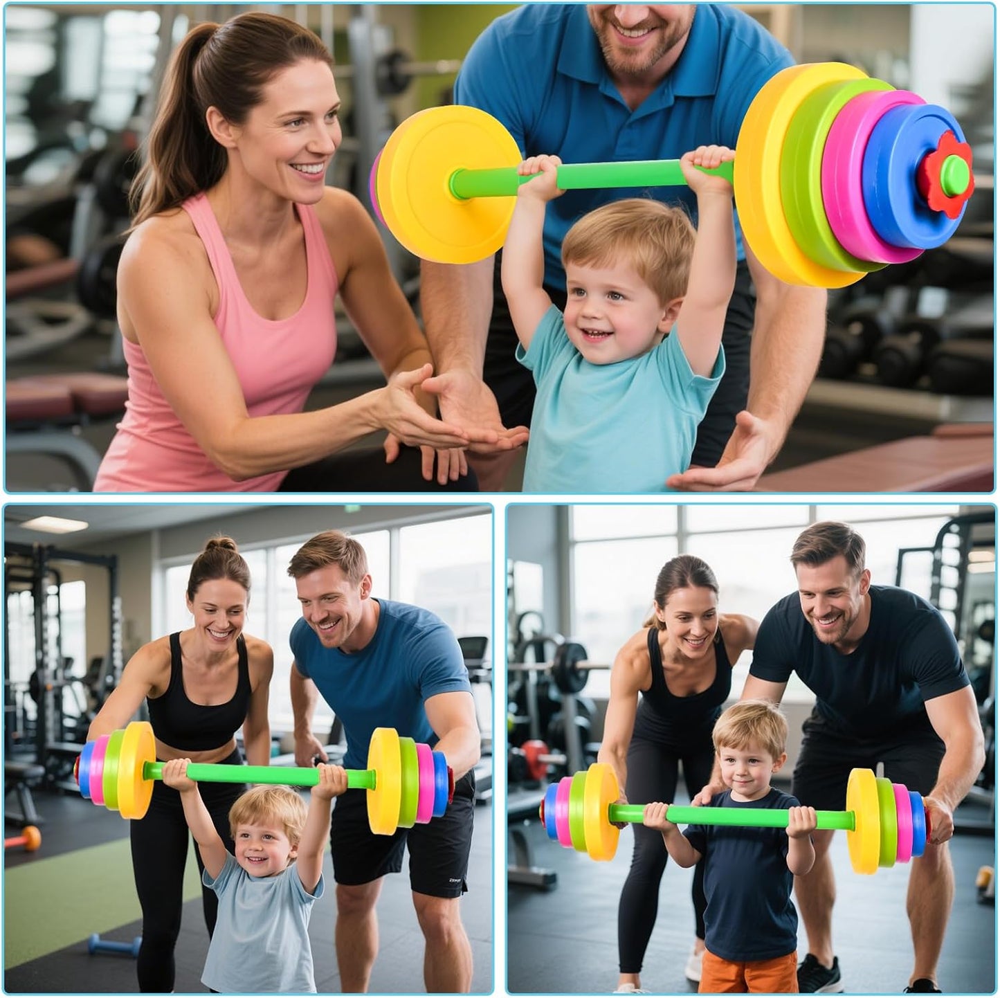 3-In-1 Kids Fitness Set with Adjustable Barbell, Kettlebell & Reusable Water Bottle – Kids Gym Equipment for Pretend Play Exercise, Fun Fitness Toys for Boys & Girls Home Workout