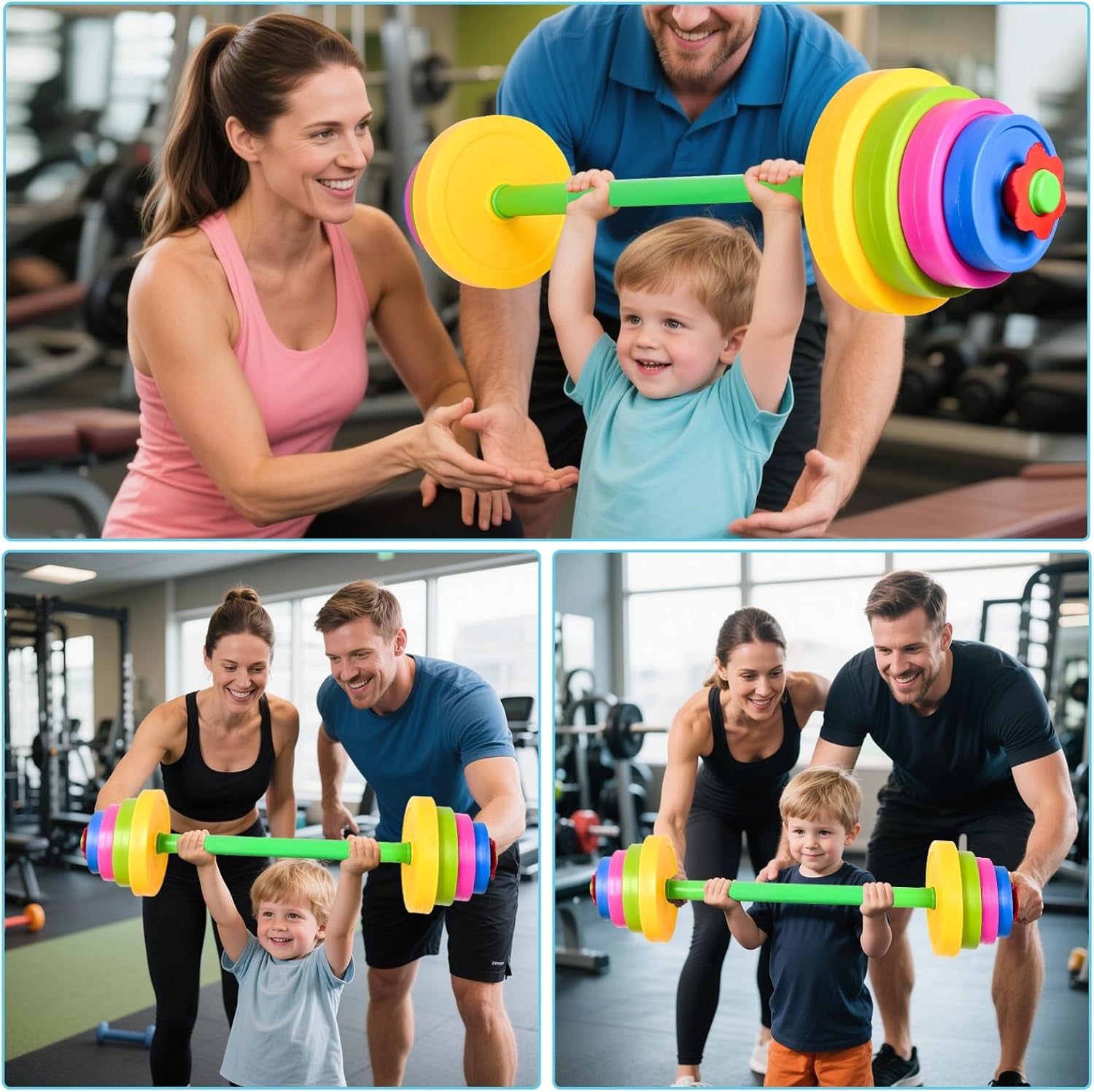 3-In-1 Kids Fitness Set with Adjustable Barbell, Kettlebell & Reusable Water Bottle – Kids Gym Equipment for Pretend Play Exercise, Fun Fitness Toys for Boys & Girls Home Workout