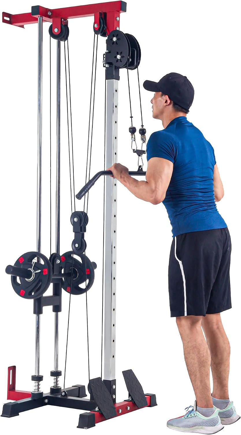LAT Pull down Machines, 20-Position Wall Mount Cable Machine, Dual Pulley Cable Machine, Pulldown & Low Row Dual Station System with Accessories for Cable Crossover, Row, Chest Press & Leg Exercises |