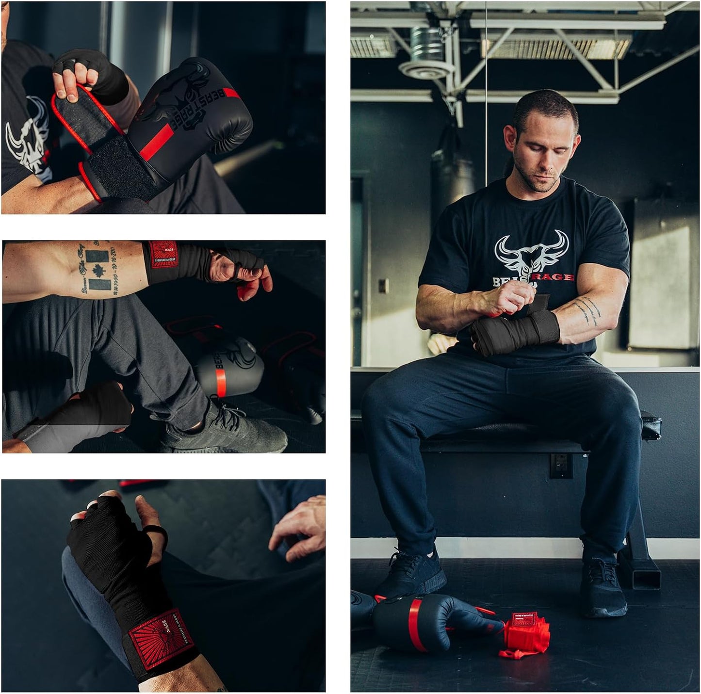 Boxing Hand Wraps for MMA Kickboxing Wrist Wraps Professional Adult 180" Semi-Elastic Martial Arts Inner Gloves Heavy Bag Handwraps Muay Thai Thumb Straps