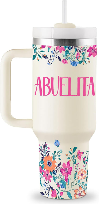 Abuelita Gifts Birthday Gifts for Abuelita Regalos Para Abuelita Feliz Cumpleaños Abuelita Abuela Gifts for Mothers Day Christmas 40Oz Travel Cup Insulated Tumbler with Lid & Straw