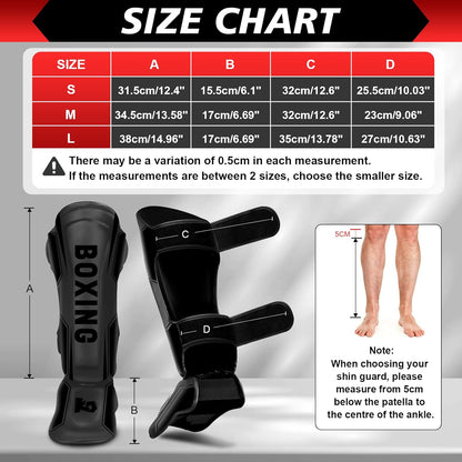 Kickboxing Shin Guards Muay Thai Shin Pads with 16 OZ Boxing Gloves, Adjustable Leg Guards with Instep Protection Shinguards with Workout Gloves Martial Arts Training Equipment for MMA Training