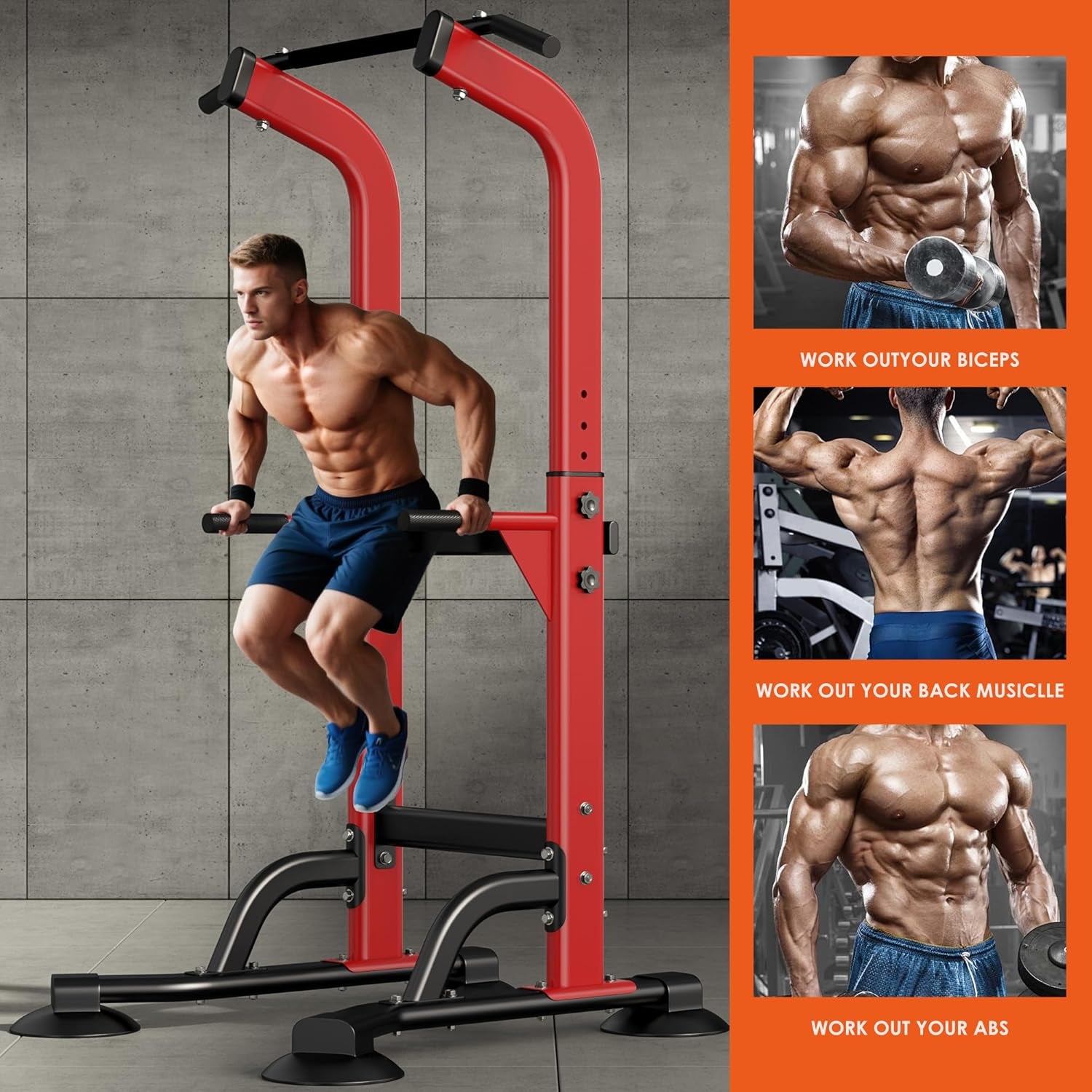 Power Tower Dip Station Pull up Bar for Home Gym Adjustable Height Strength Training Workout Equipment,Pull up Bar Station