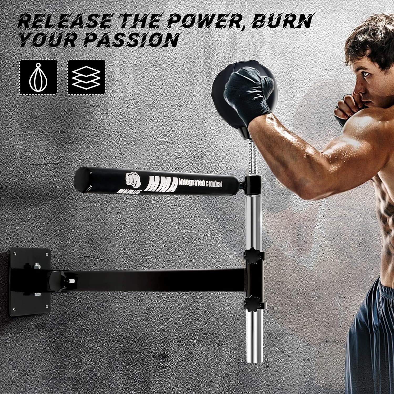 Wall Mount Boxing Bar MMA Boxing Speed Trainer Boxing Reflex Bar Boxing Equipment Boxing Spinning Bar with Punching Ball for Gym Home