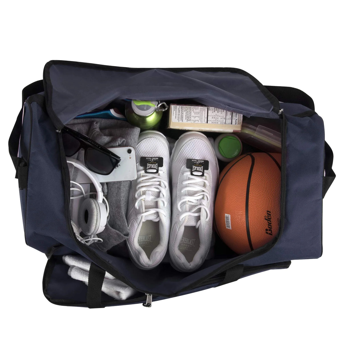24 Inch 55 Liter Weekender Overnight Duffel Shoulder Bag for Men, Women, Teens, Gym, Travel, Sports and Recreation in Navy Blue