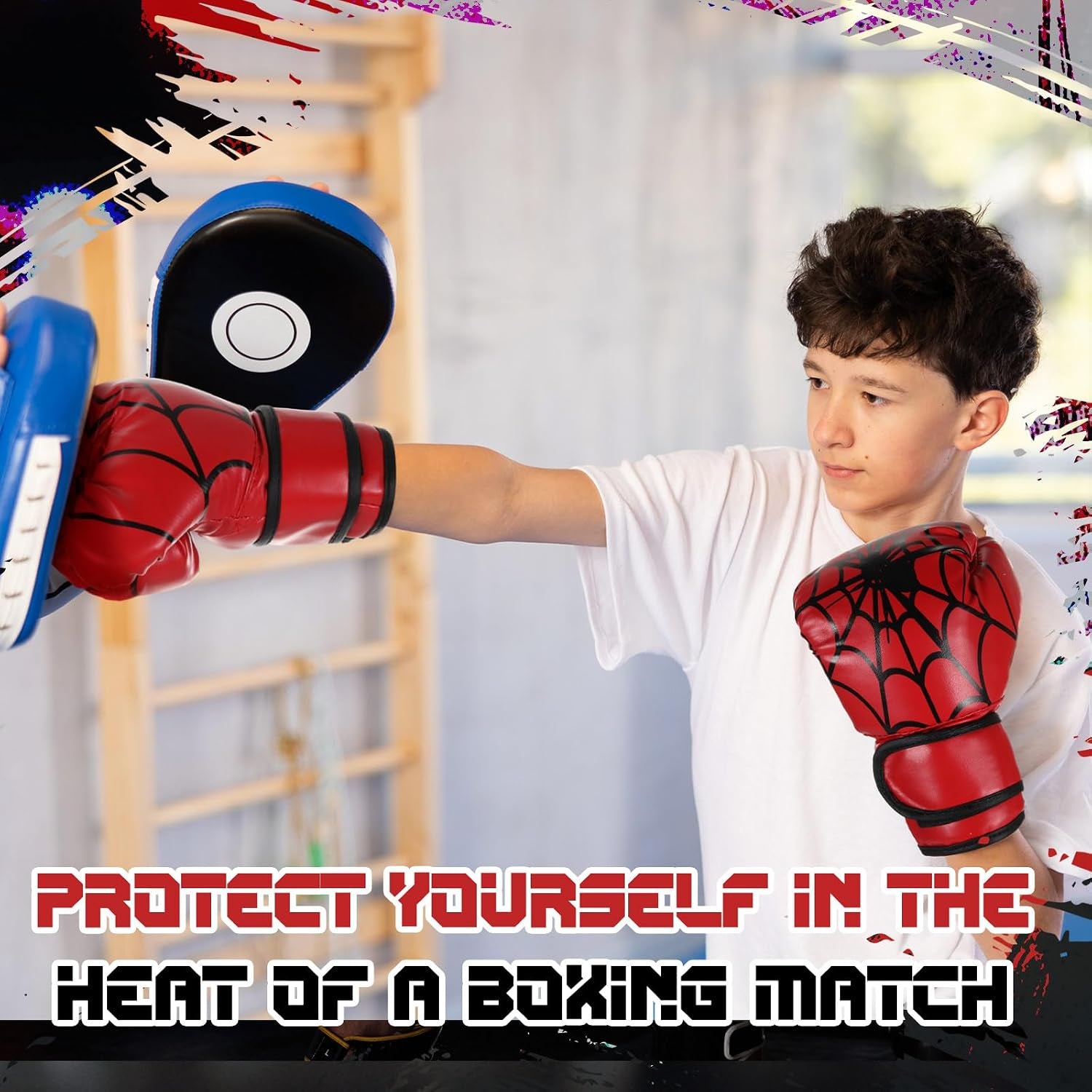 2 Pair Boxing Gloves for Kids Youth 6Oz Boxing Gloves Wrestling Gloves Sparring Equipment for Boxing Taekwondo Kickboxing Muay Thai BJJ Karate Training