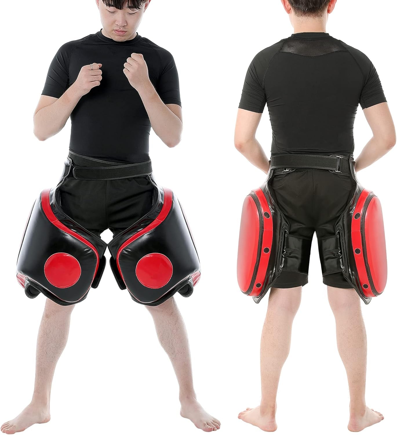Kickboxing Thigh Pads - Muay Thai Thigh Pads High Density Foam Leg Guards with PU Leather - Adjustable Training Gear for Martial Arts Coach Trainer and Adult Sparring Body Protector