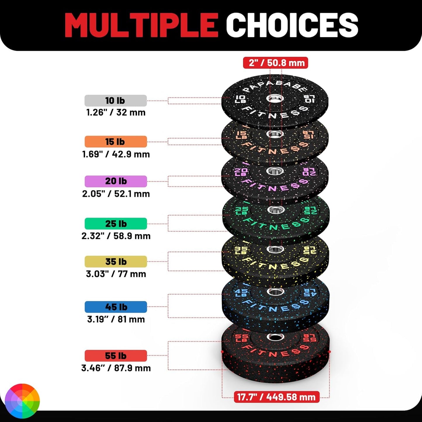 Weight Plates, 2-Inch Weights Plates Set, Floor Protective Rubber Weight Plates, 10-600Lbs Bumper Plates for Barbell Strength Training & Weightlifting (Single/Pair/Full Set)