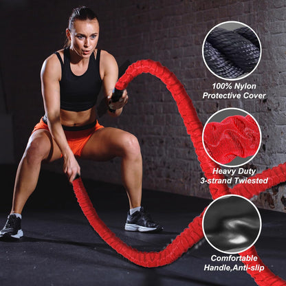 Battle Rope 1/1.26/1.5/2 Inch Diameter,Pink 30FT/40FT/50FT Exercise Workout Ropes for Home Gym Heavy Weighted Training Rope for Working Out