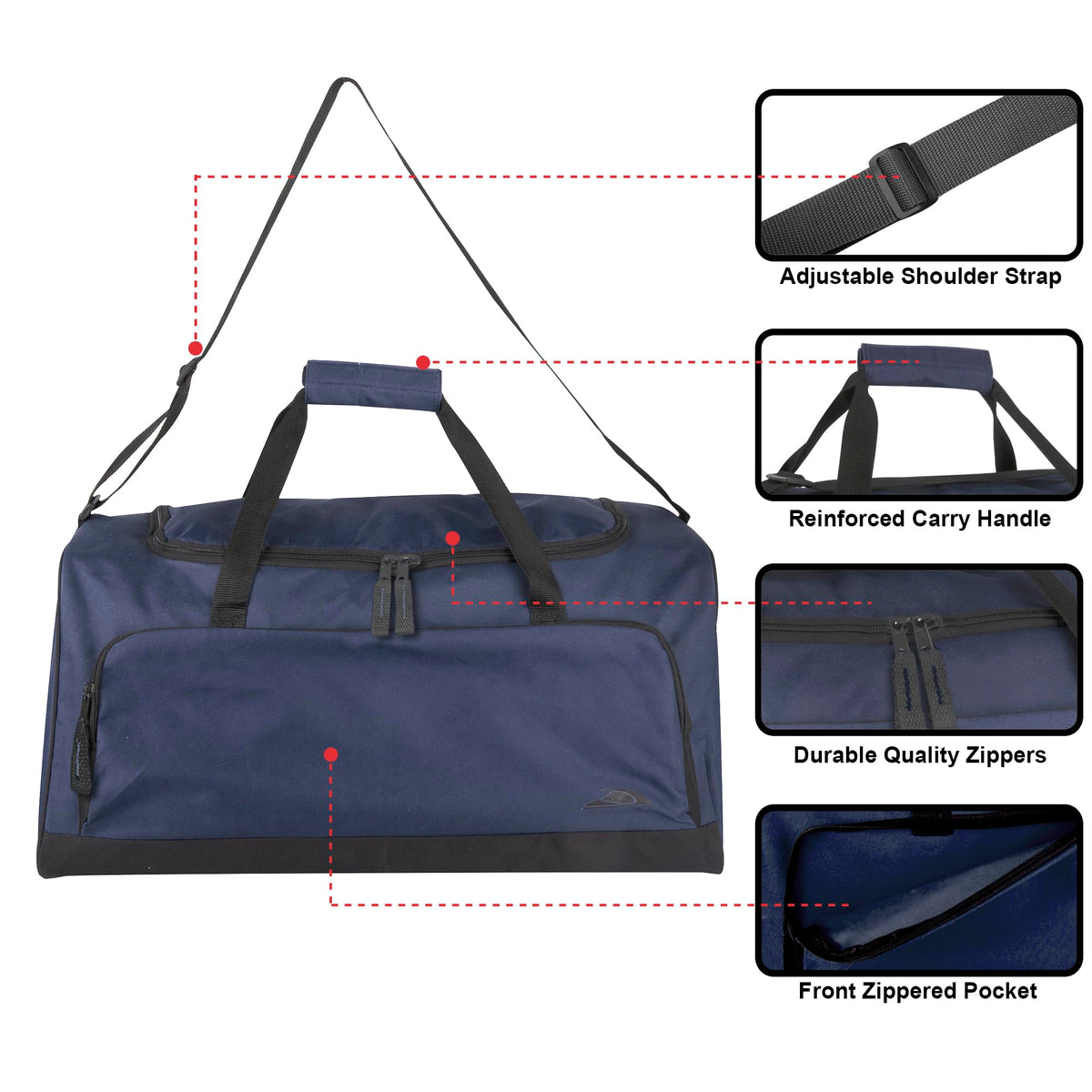 24 Inch 55 Liter Weekender Overnight Duffel Shoulder Bag for Men, Women, Teens, Gym, Travel, Sports and Recreation in Navy Blue