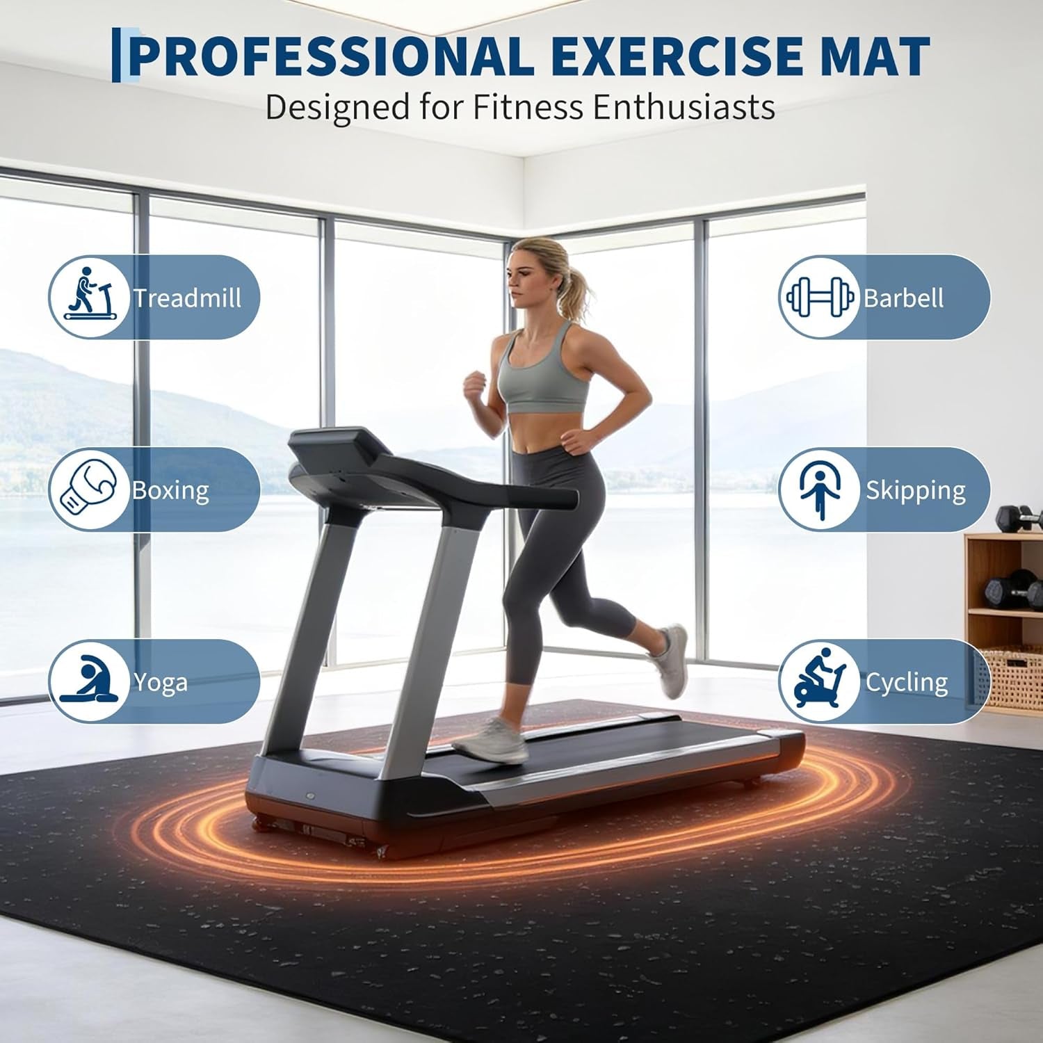 0.56" Thick 96 Sq Ft Exercise Mats,24 Tiles Rubber Top 24"X24" Interlocking Puzzle Gym Flooring with High Density EVA Foam for Home Gym & Heavy Weight Workout,Black/Grey