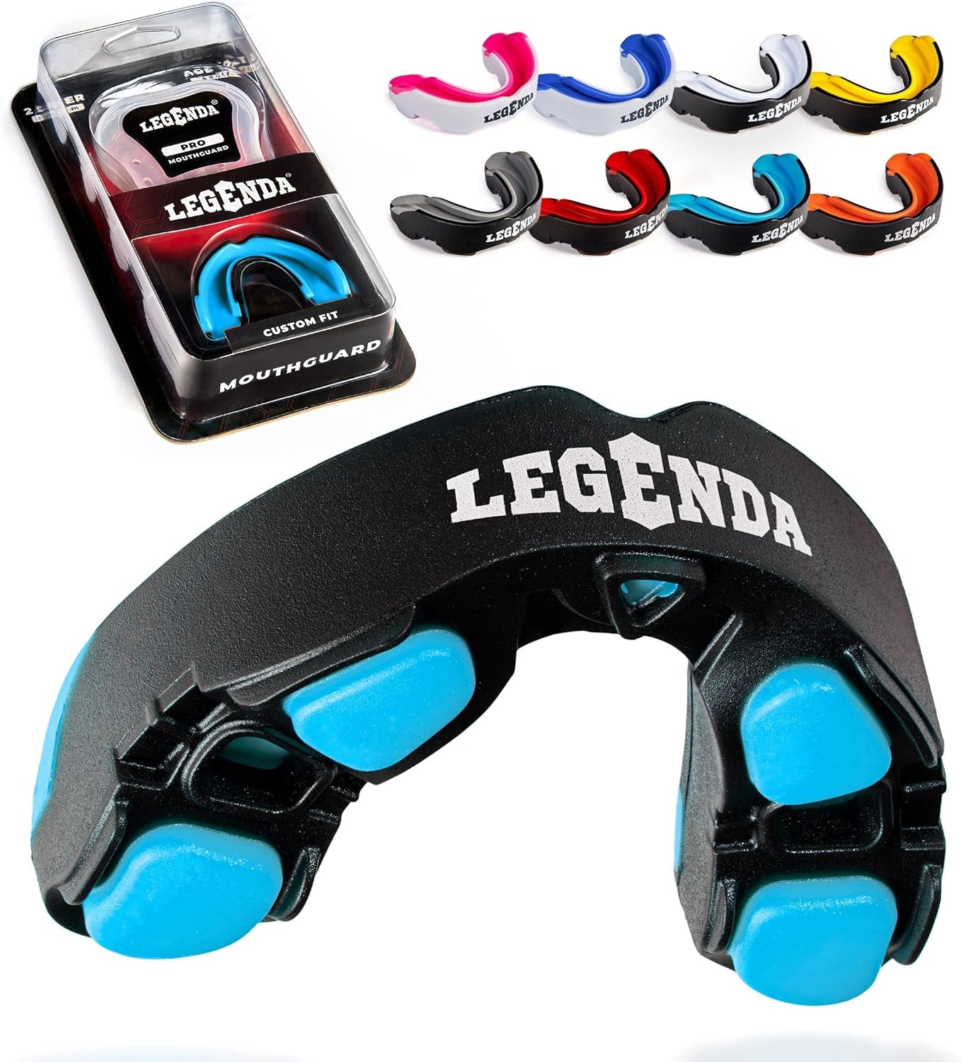 Mouth Guard Sports W/Case, Professional Mouthguard for Boxing, Football, Hockey, Jiu Jitsu, Muay Thai, MMA, Wrestling and High Contact Sports, Fits Adults, Youth, Kids 11+ (Black/Blue)