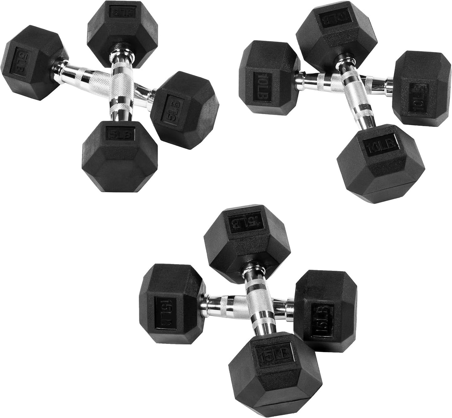 Hex Dumbbells Rubber Coated Hand Weight Set, 60LBS Sets