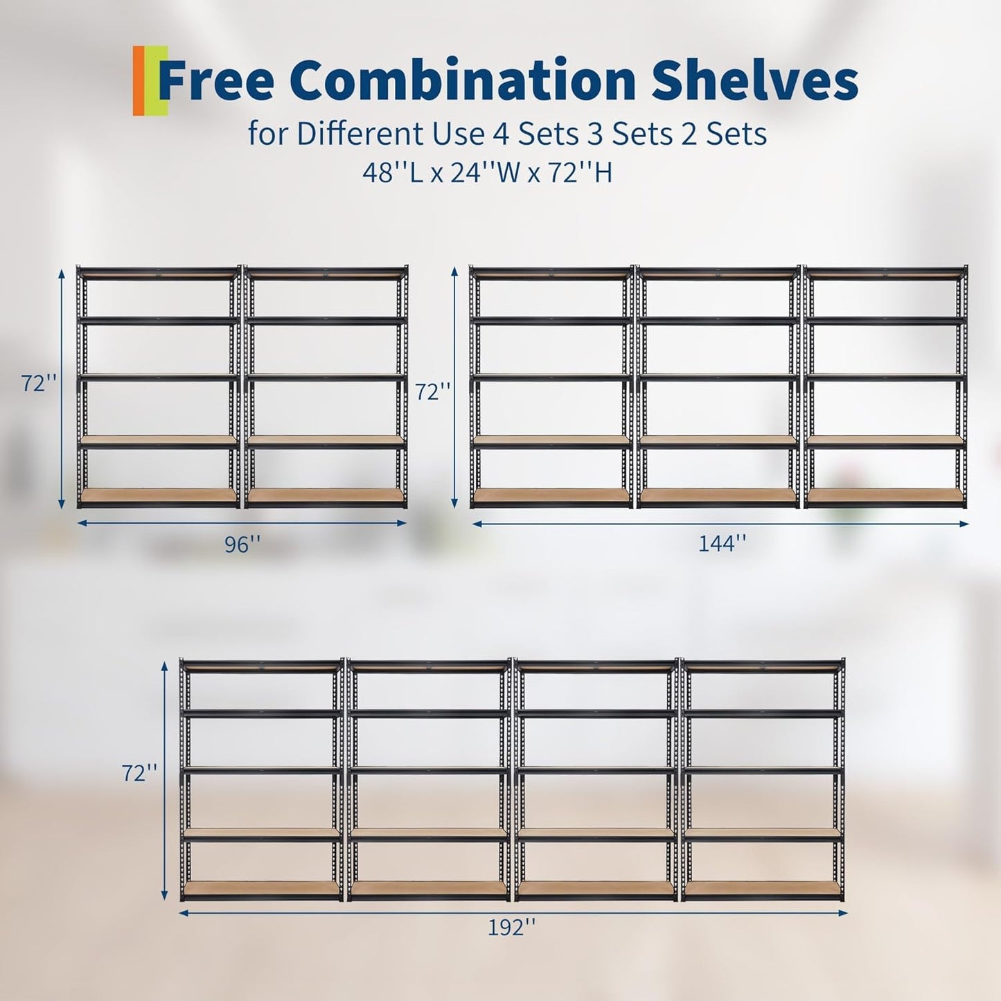 5-Tier Heavy Duty Storage Shelves with 2500 LBS Capacity, Adjustable Metal Shelving Rack for Garage, Kitchen, Pantry, Basement, Bathroom, Laundry Room Organization, 48" D X 24" W X 72" H