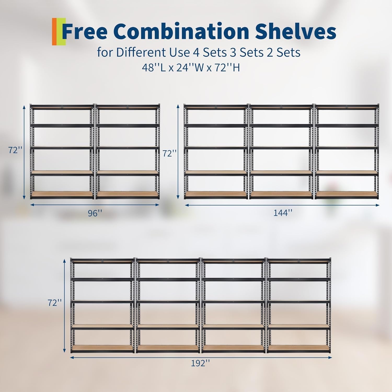 5-Tier Heavy Duty Storage Shelves with 2500 LBS Capacity, Adjustable Metal Shelving Rack for Garage, Kitchen, Pantry, Basement, Bathroom, Laundry Room Organization, 48" D X 24" W X 72" H