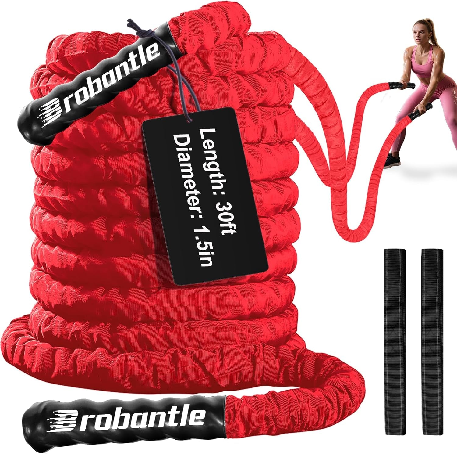 Battle Rope 1/1.26/1.5/2 Inch Diameter,Pink 30FT/40FT/50FT Exercise Workout Ropes for Home Gym Heavy Weighted Training Rope for Working Out