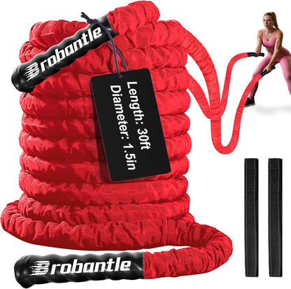 Battle Rope 1/1.26/1.5/2 Inch Diameter,Pink 30FT/40FT/50FT Exercise Workout Ropes for Home Gym Heavy Weighted Training Rope for Working Out