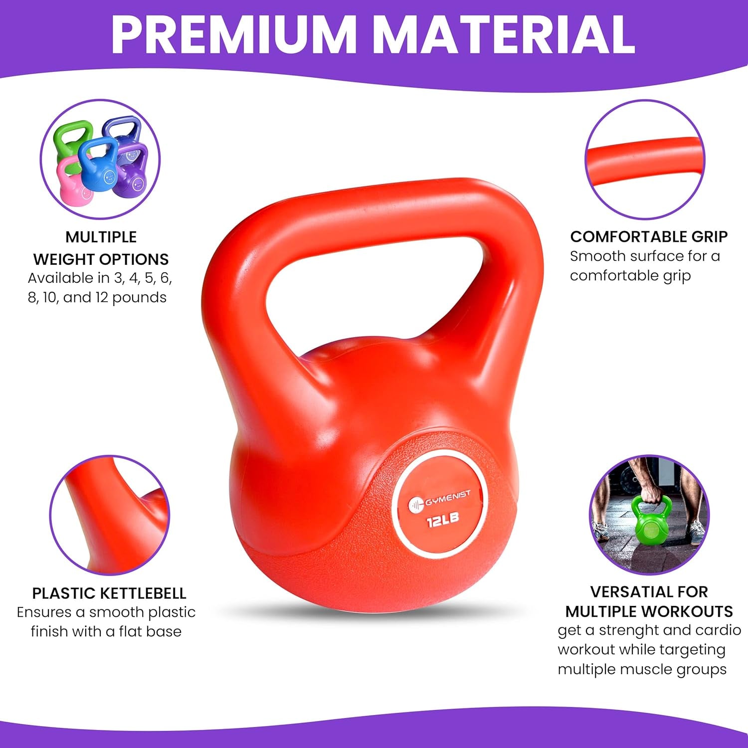 Exercise Kettlebell Fitness Workout Body Equipment Choose Your Weight Size (10 LB)