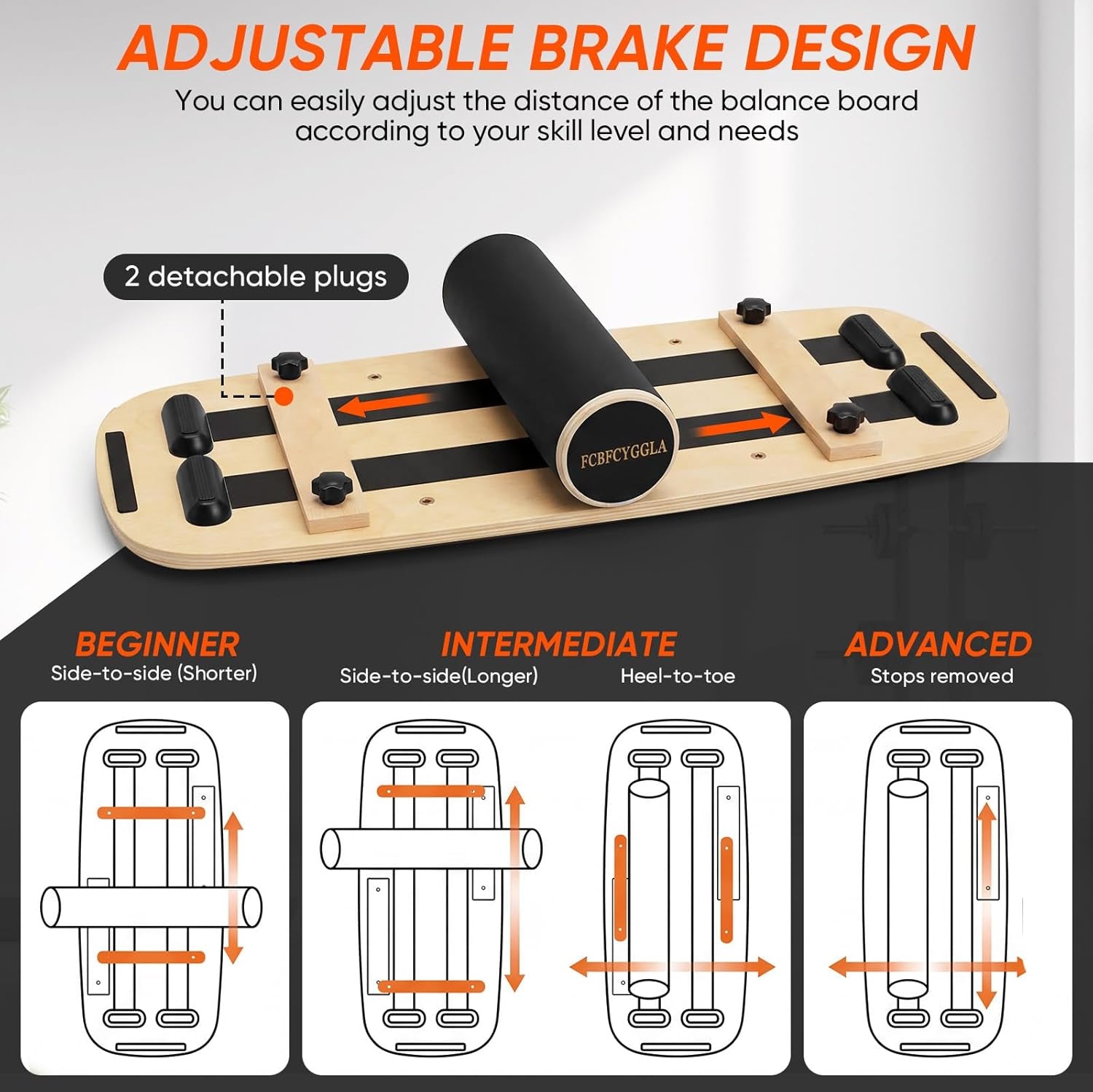 Balance Board with Adjustable Stoppers, Surf Balance Trainer for Adults, Wooden Balance Board for Core Strength & Balance Control, Skateboard Snowboard Training Equipment