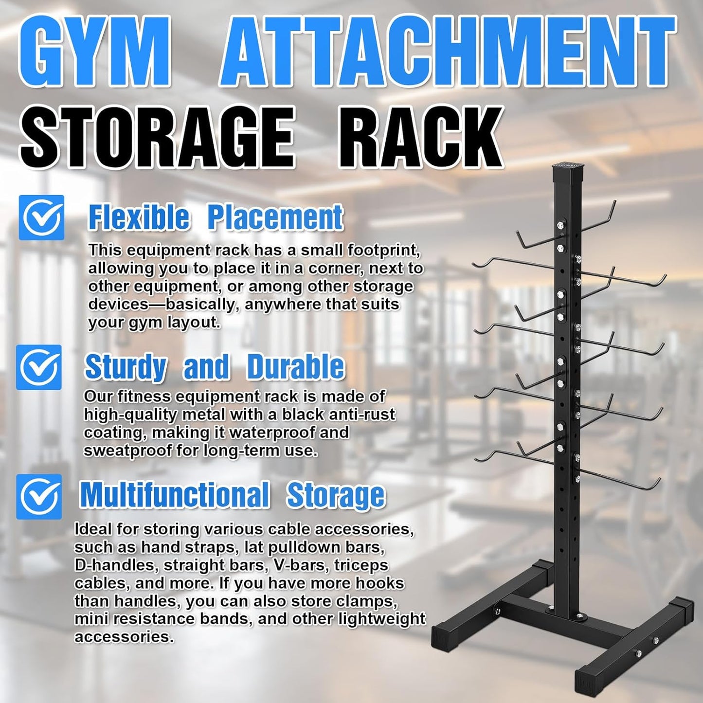 Steel Lat Bar Organizer, Home Gym Accessories, Lat Pulldown Attachments Cable Attachment Storage Rack Cable Attachments for Gym Rack Storage Heavy Duty Steel Organizer Home Use