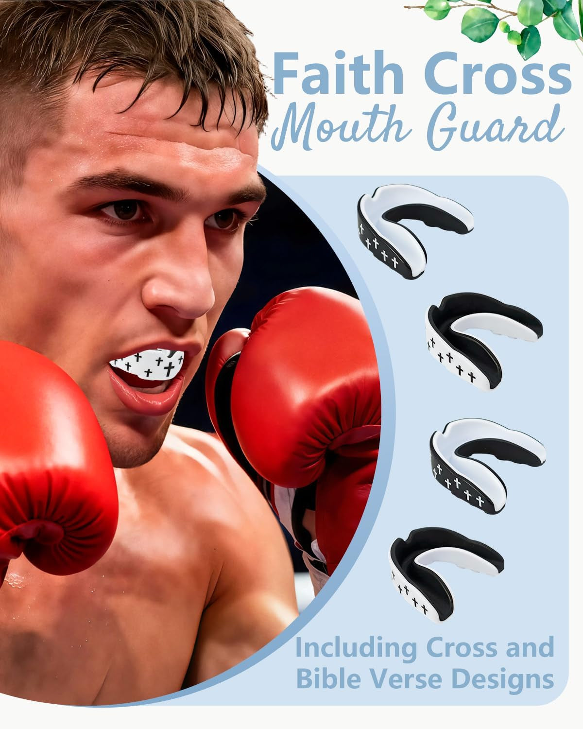 4 Pcs Mouth Guard - Faith Cross Mouthguard with Case, Religious Adult Mouth Guards Braces for Football Boxing Basketball Lacrosse Hockey and All Contact Sports
