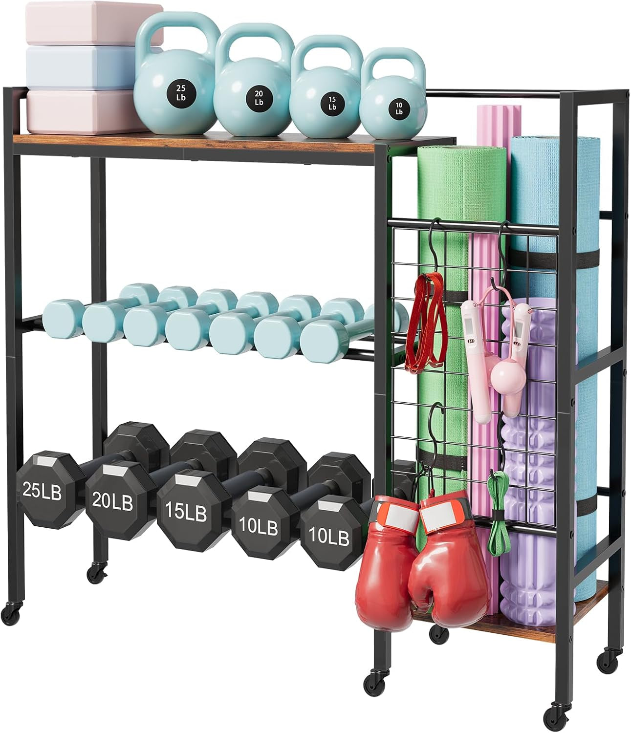 Dumbbell Rack, Gym Storage Rack, Weight Rack for Home Gym, Dumbbells, Kettlebells, Yoga Mats & More Space-Saving Home Gym Organizer
