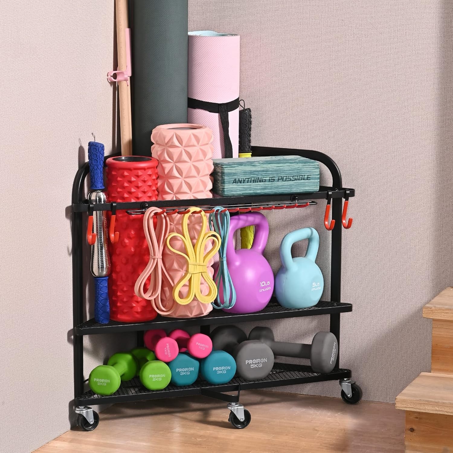 Weight Rack for Dumbbells, Home Gym Storage for Dumbbells Yoga Mat Kettlebells, Yoga Mat Storage Rack for Garage, Home Gym