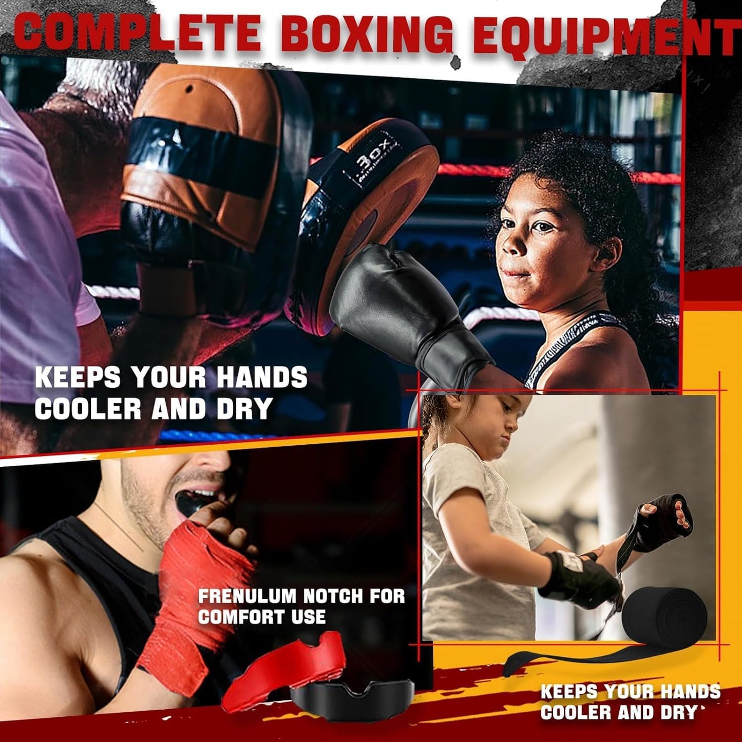 14 Pcs Boxing Set Boxing Equipment Set for Beginners Including 2 Pair of 6 Oz Boxing Gloves Headgear Helmet Hand Wraps Mouth Guards Gifts Training Equipment