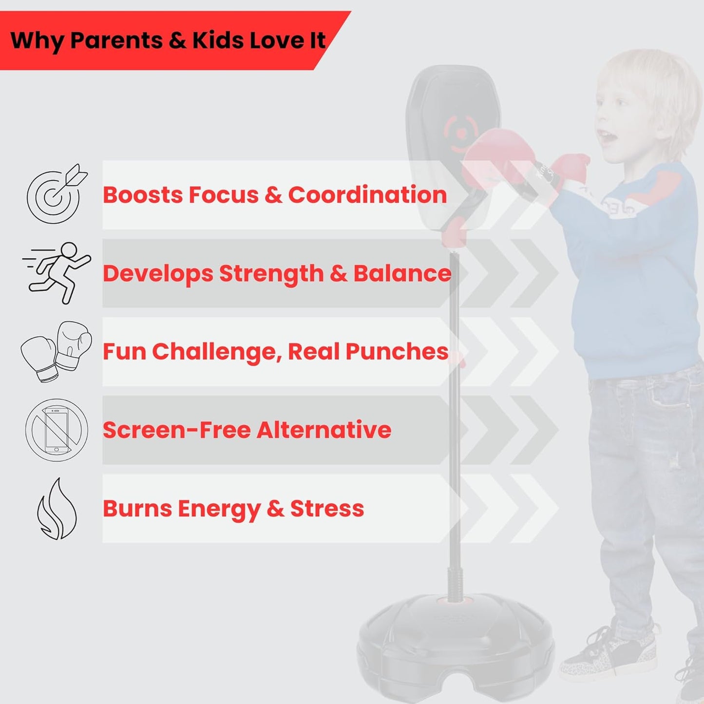 Punching Bag for Kids – Adjustable Boxing Bag with Stand & Gloves, Adjustable Height, Fun Training & Indoor/Outdoor Active Play, Durable Base – Kids Boxing Set for Ages 5+