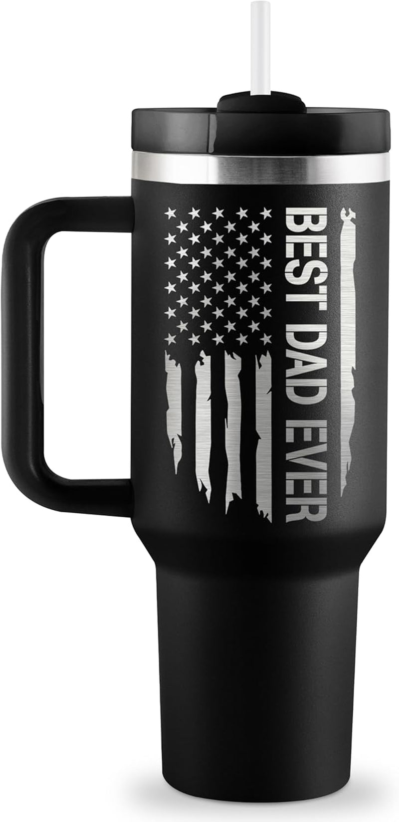 Dad Gifts Fathers Day Gift for Dad Best Dad Ever Gift from Daughter Son Kids Wife 40Oz Travel Cup Insulated Tumbler with Handle & Straw