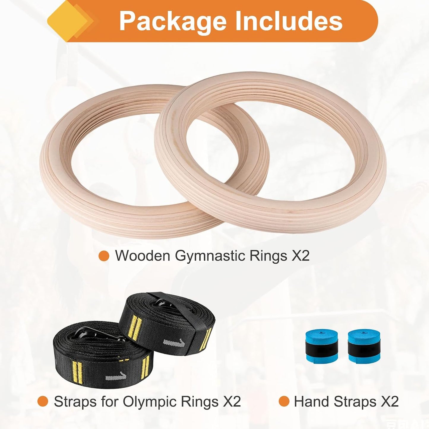 Wooden Gym Rings with 9Ft Double-Layer Numbered Straps Quick Adjust. 1.25” Olympic Rings for Home Gym Small Apartment Hotel Camping Full Body Workout Calisthenics Strength Training Body