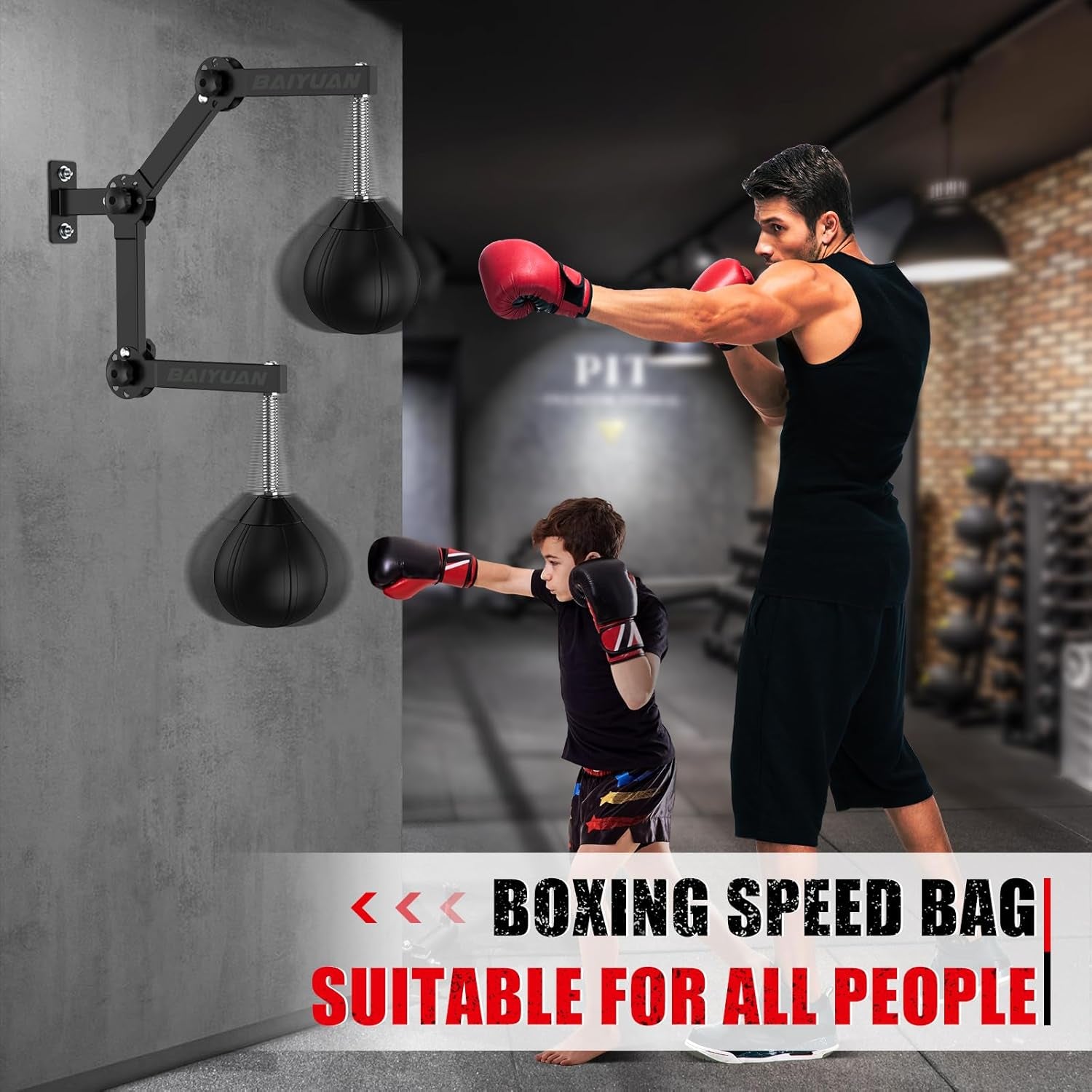 Speed Bag Boxing Punching Bag, Wall Mount Height Adjustable & Fold Speed Bags for Boxing, Wall Bracket Boxing Reflex Ball, Boxing Bag as Adults Teens and Kids, Fits Home Gym Workout