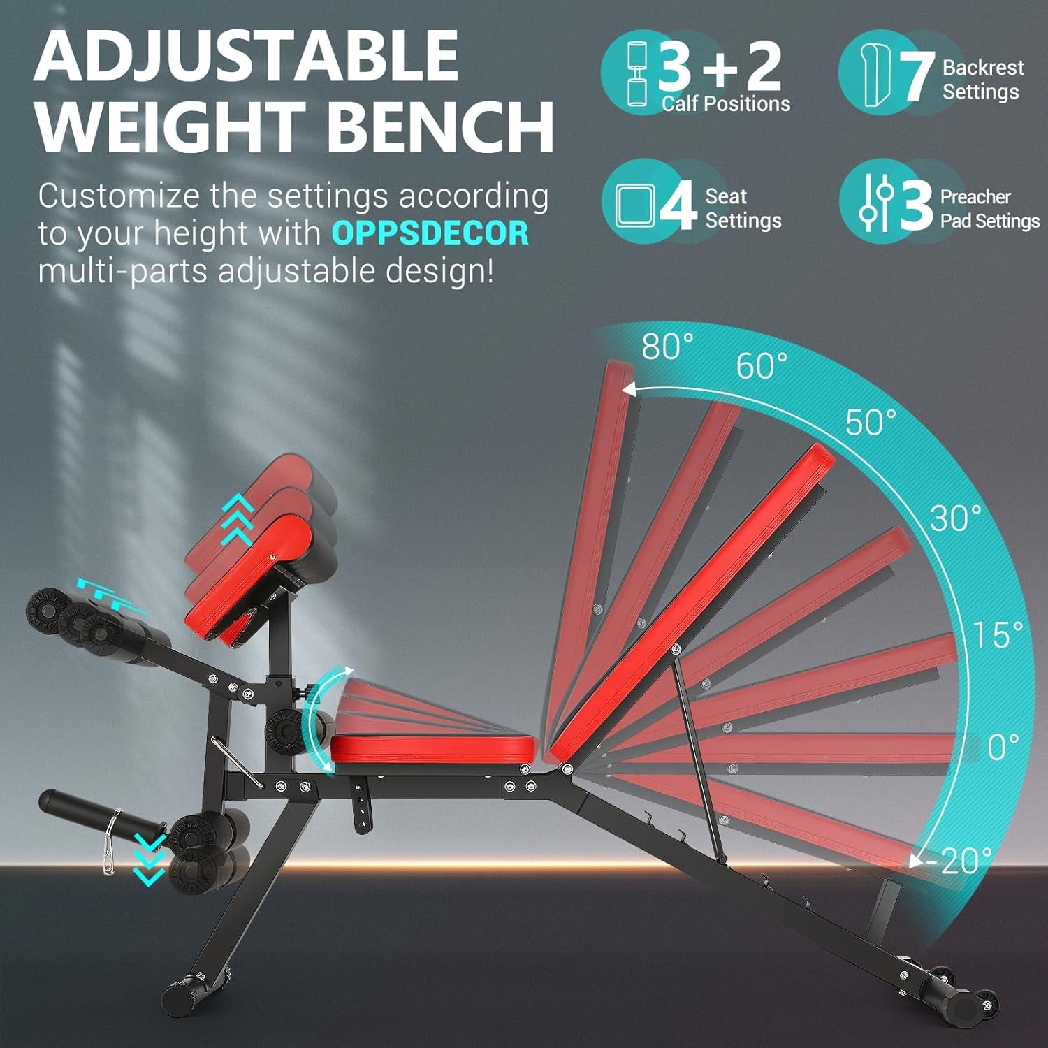 800LBS Adjustable Weight Bench, Workout Bench for Home Gym, Weight Bench with Leg Extension and Leg Curl, Preacher Curl Bench, Gym Bench Exercise Bench