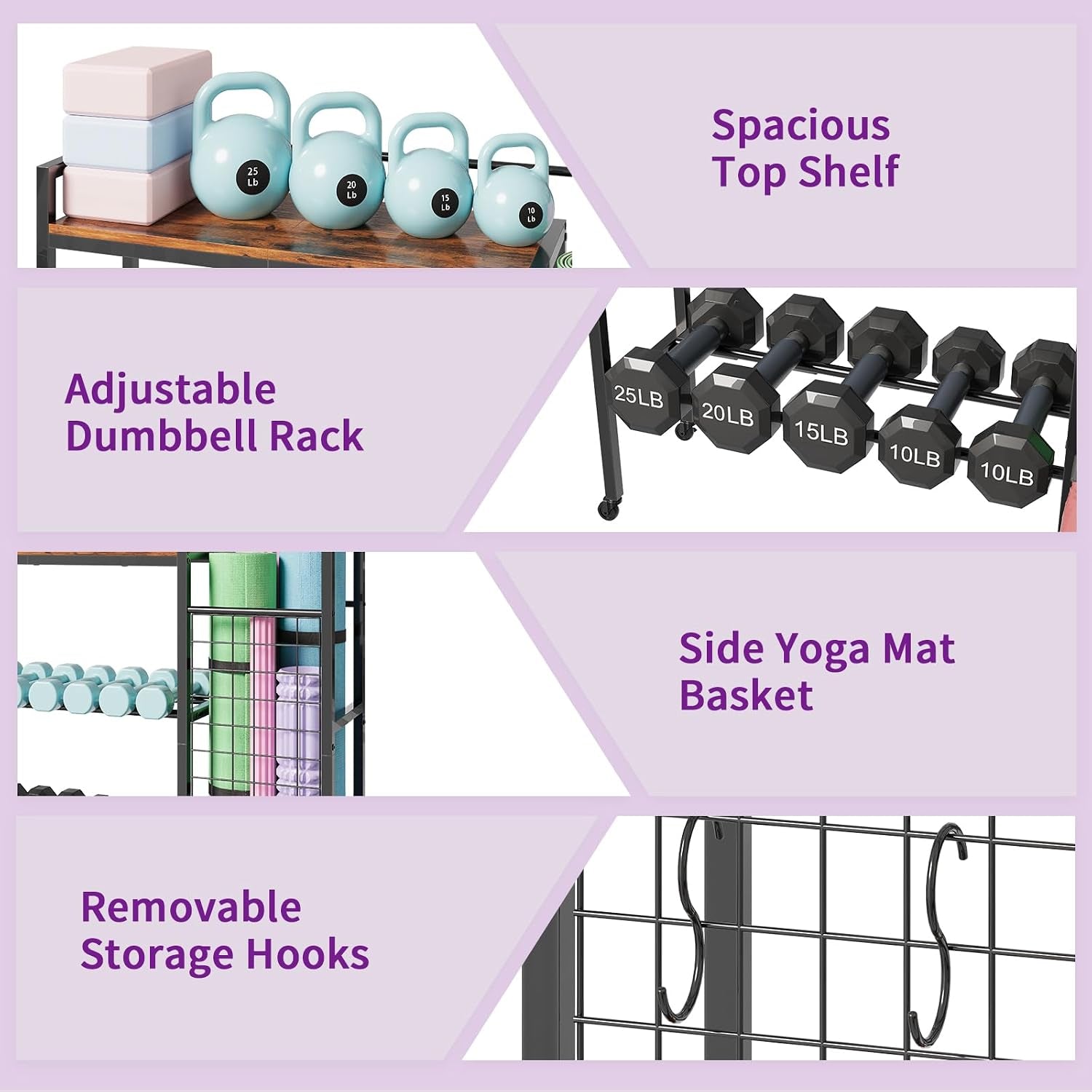 Dumbbell Rack, Gym Storage Rack, Weight Rack for Home Gym, Dumbbells, Kettlebells, Yoga Mats & More Space-Saving Home Gym Organizer