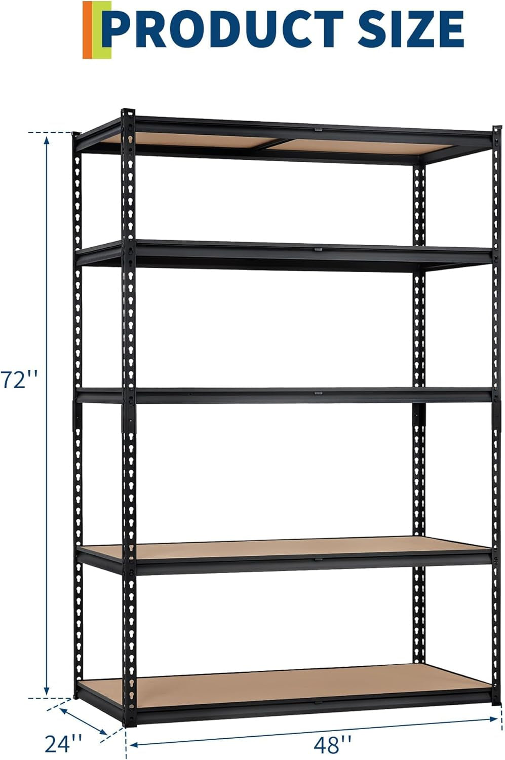 5-Tier Heavy Duty Storage Shelves with 2500 LBS Capacity, Adjustable Metal Shelving Rack for Garage, Kitchen, Pantry, Basement, Bathroom, Laundry Room Organization, 48" D X 24" W X 72" H